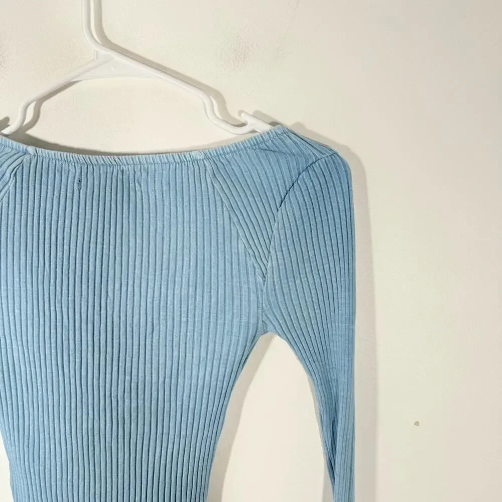 Urban Outfitters Kimchi Blue Lace Button Front Ribbed Long Sleeve Top Small